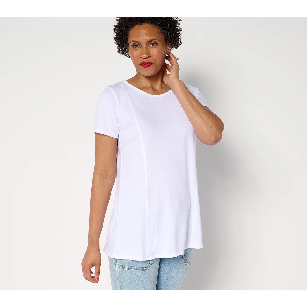 AnyBody Beach Wash Jersey Swing Top with Pleated Back White,Small.  {#128-R‎